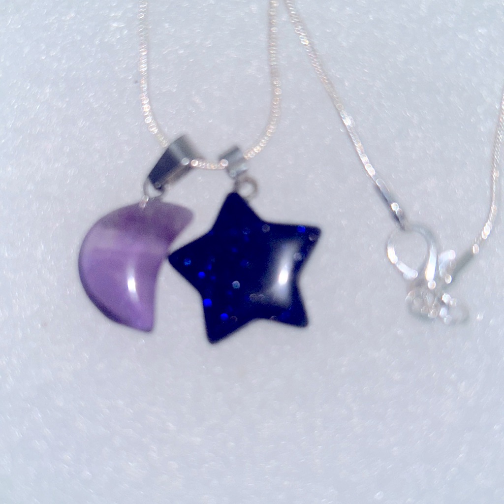 Boho Hippie Amethyst Moon And Blue Goldstone Star Sterling Silver Neckl 25$